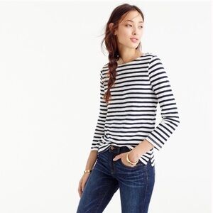 J. Crew Cotton Striped White and Navy Long Sleeve Top back Ribbons size S